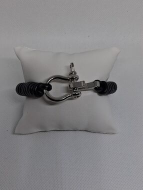 Metro Silver Shackle Bracelet with Black Rope Detail